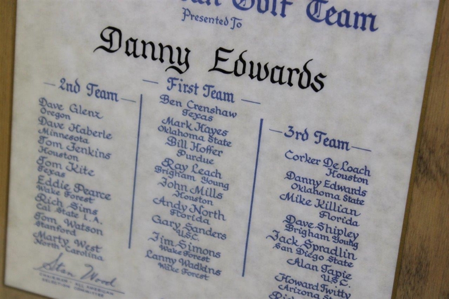 Danny Edwards Signed Personal 1971 All American Golf Award Plaque JSA ALOA