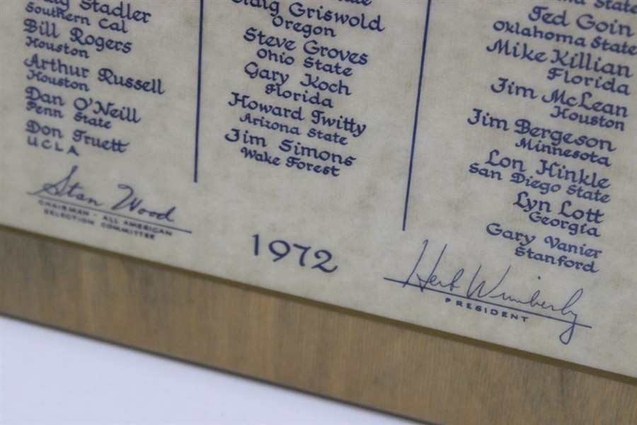 Danny Edwards Signed Personal 1972 All American Golf Award Plaque JSA ALOA
