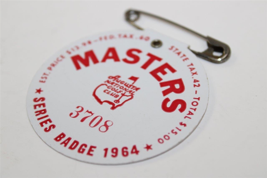 1964 Masters Tournament SERIES Badge #3708 - Arnold Palmer Win