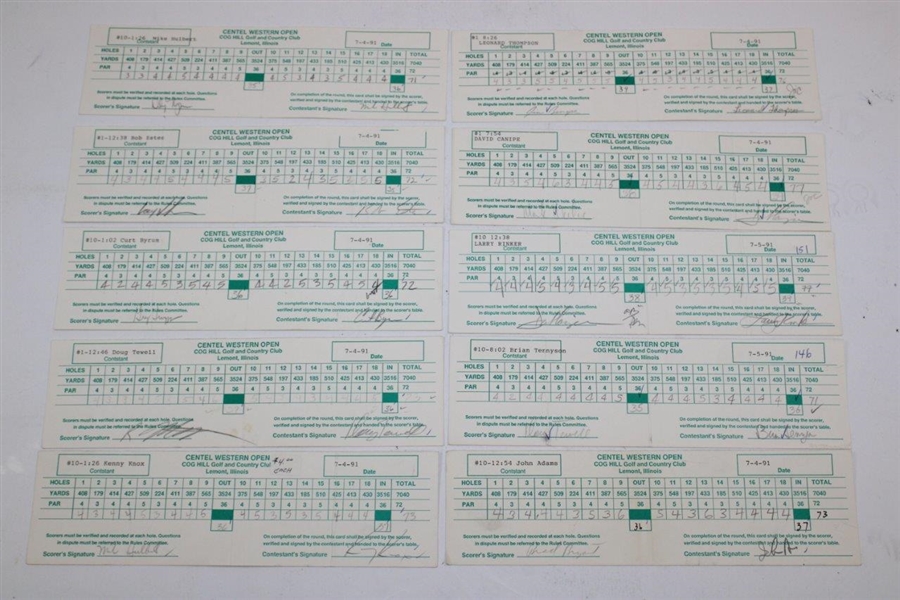 Ten (10) 1991 Centel Western Open at Cog Hill Tournament Used Scorecards
