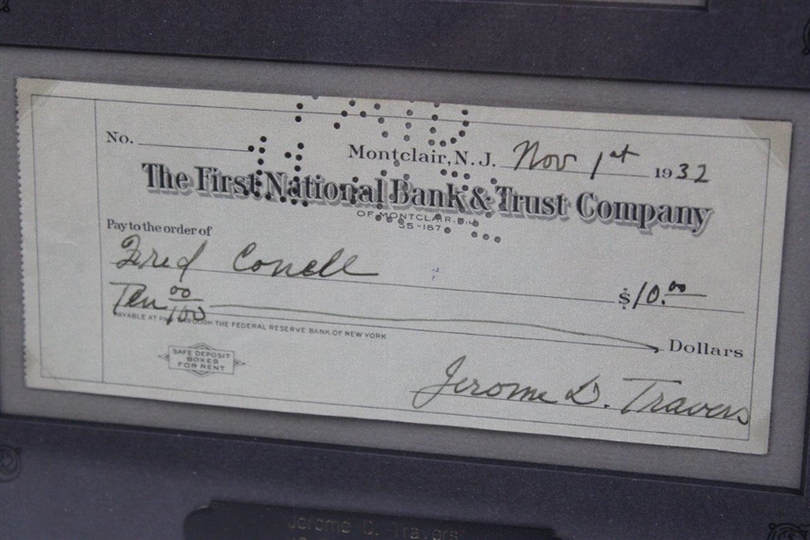 Jerome Travers Signed 1932 Personal Check w/Photo - Double Matted & Framed JSA ALOA