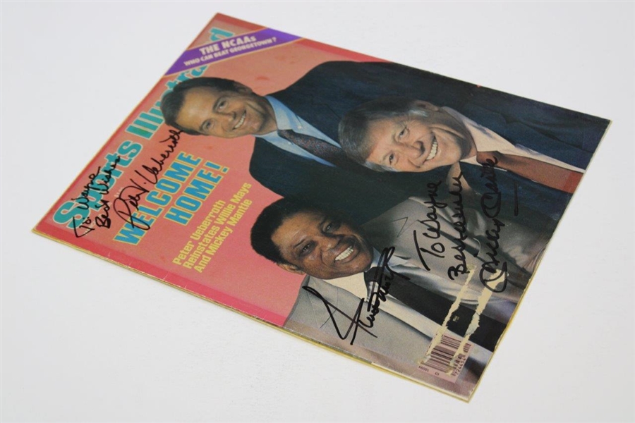 Willie Mays, Mickey Mantle & Peter Ueberroth Signed Sports Illustrated Cover JSA ALOA