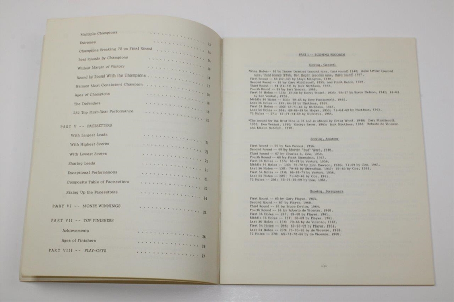 Bob Goalby Signed 1934-1968 The Masters Tournament Scoring Records & Statistics Book JSA ALOA