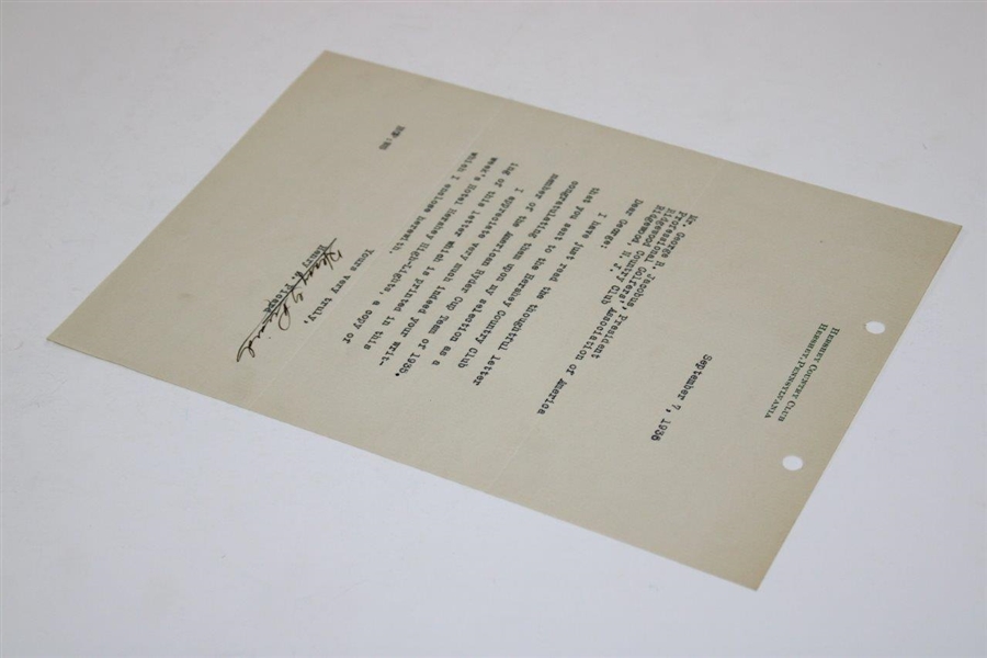 Henry 'HG' Picard Signed 1935 Typed Letter on Hershey Country Club Letterhead 9/7 JSA ALOA