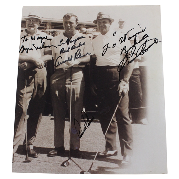 Byron Nelson, Arnold Palmer (x2) & Sam Snead Signed Sepia Photo to Caddy Wayne Beck JSA ALOA