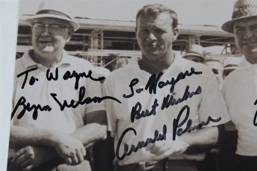 Byron Nelson, Arnold Palmer (x2) & Sam Snead Signed Sepia Photo to Caddy Wayne Beck JSA ALOA