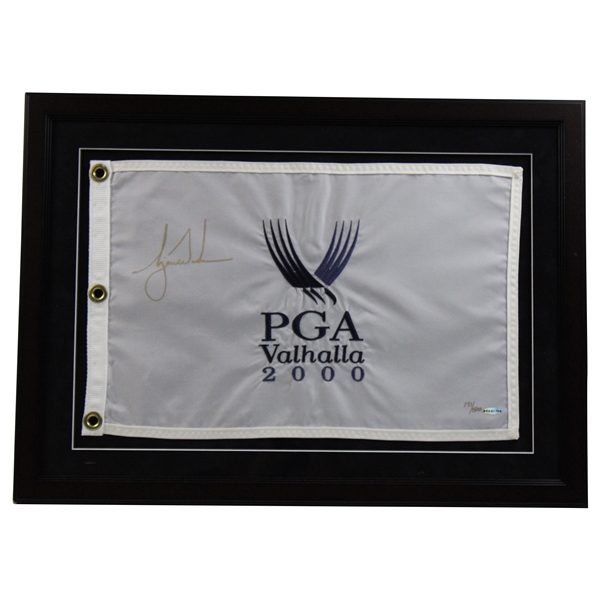 Tiger Woods Signed Ltd Ed 2000 PGA at Valhalla Embroidered Flag #171/500 Framed UDA #BAK41758