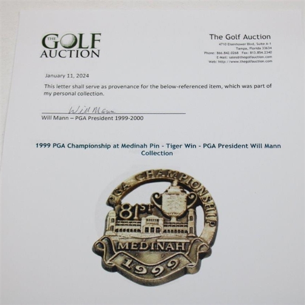 1999 PGA Championship at Medinah Pin - Tiger Win - PGA President Will Mann Collection