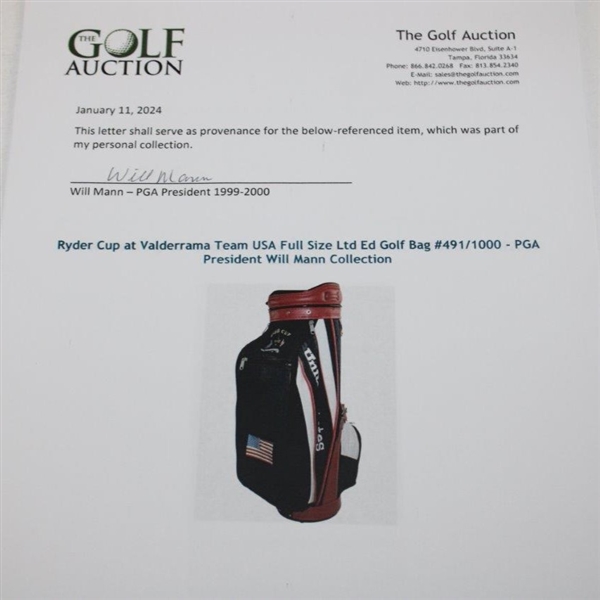 1997 Ryder Cup at Valderrama Team USA Full Size Ltd Ed Golf Bag #491/1000 - PGA President Will Mann Collection