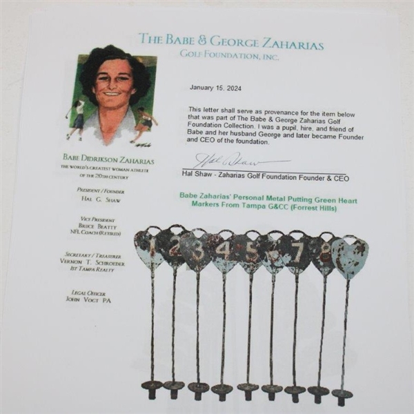 Babe Zaharias' Personal Metal Putting Green Heart Markers From Tampa G&CC (Forrest Hills)