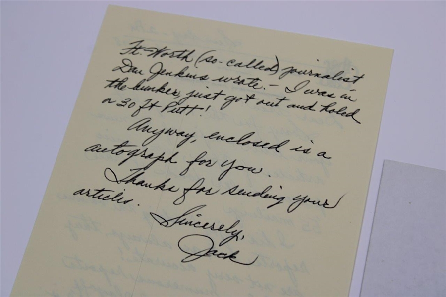 Jack Fleck Signed & Inscribed 1988 Letter with Signed Index Card JSA ALOA