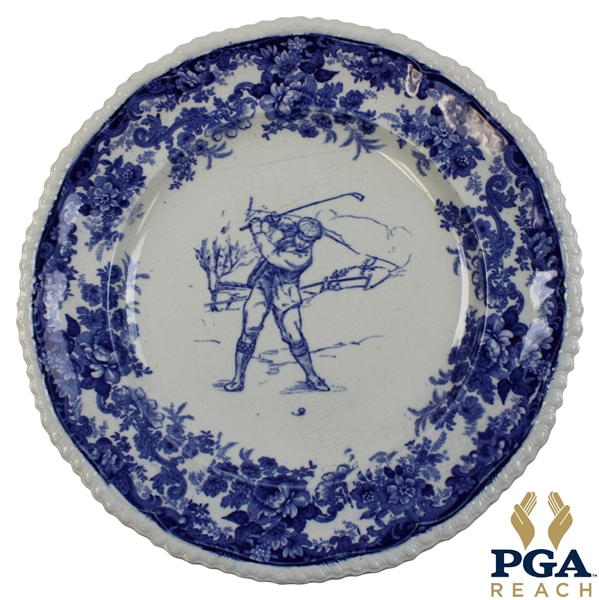 Pre-Swing Golfer Blue & White Porcelain Plate