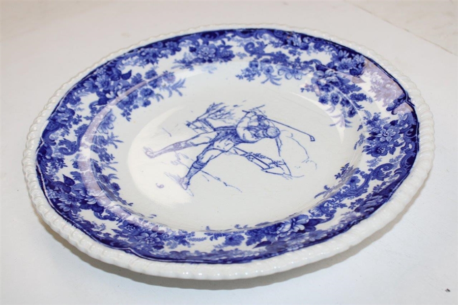 Pre-Swing Golfer Blue & White Porcelain Plate