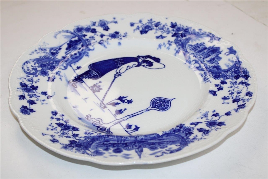 Lined Up Golfer Blue & White Porcelain Plate