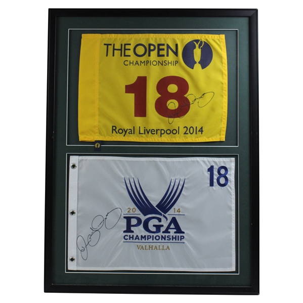 Rory McIlroy Signed 2014 Open Championship & PGA Championship Framed Flags JSA ALOA