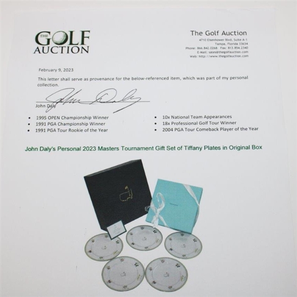 John Daly's Personal 2023 Masters Tournament Gift Set of Tiffany Plates in Original Box