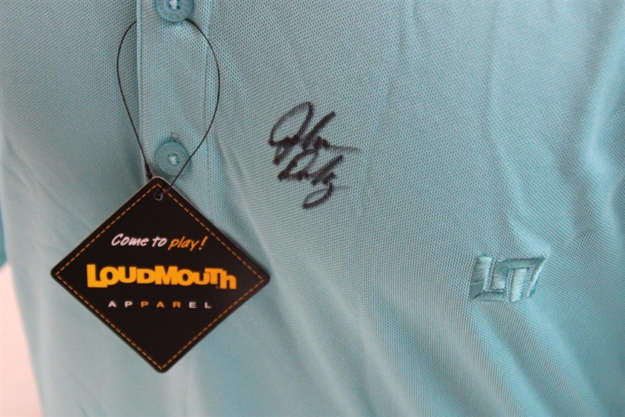 John Daly Signed Personal Loudmouth Aqua Blue Shirt w/Sponsors 2XL JSA ALOA
