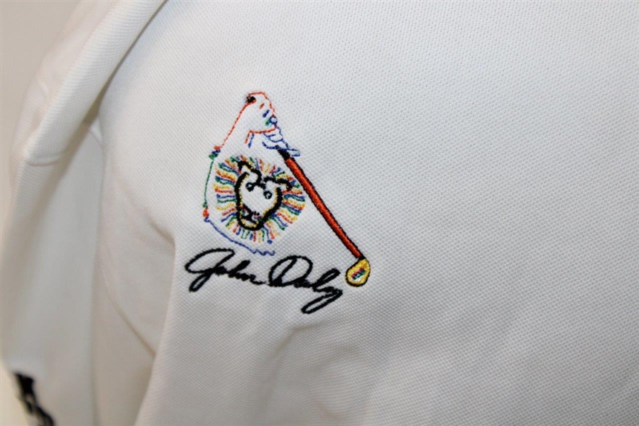 John Daly Signed Personal White Loudmouth LS Shirt w/Sponsors 2XL JSA ALOA