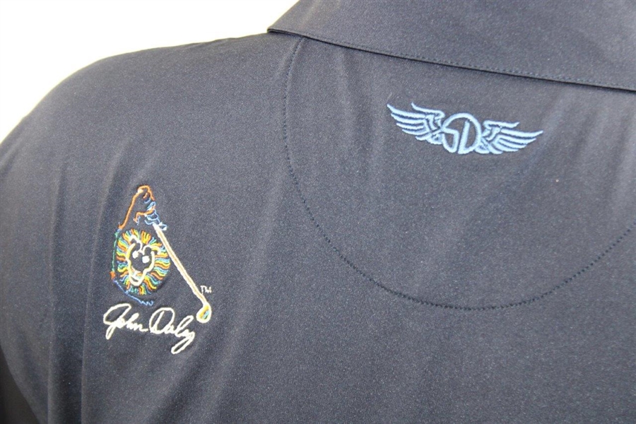 John Daly Signed Personal Straight Down Blue Performance 3XL Shirt w/Sponsors JSA ALOA