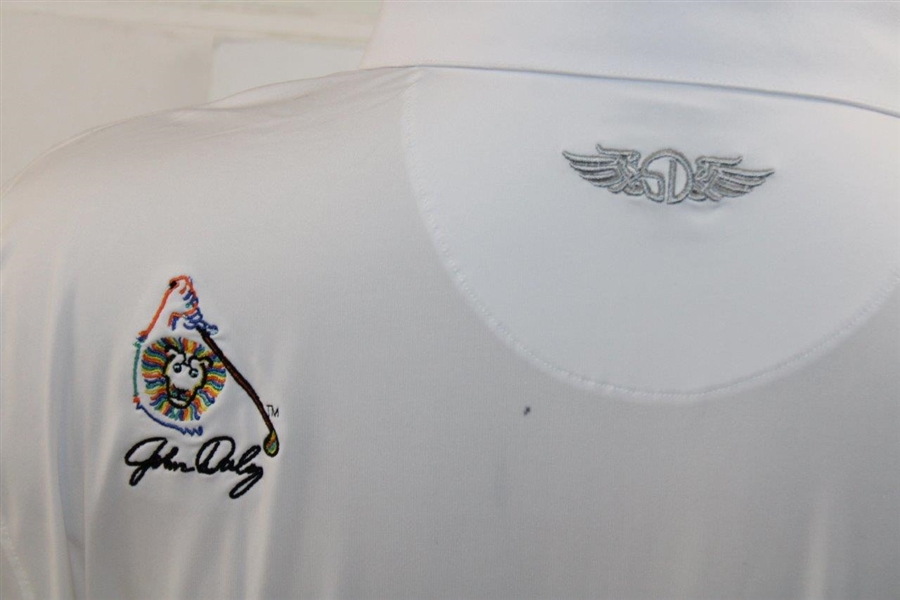 John Daly Signed Personal Straight Down White Performance 3XL Shirt w/Sponsors JSA ALOA