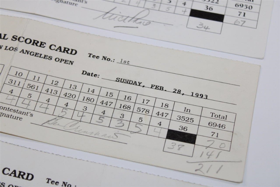 Price, Crenshaw & 4 Others Signed 1993 & 1999 Nissan Open Used Scorecards 