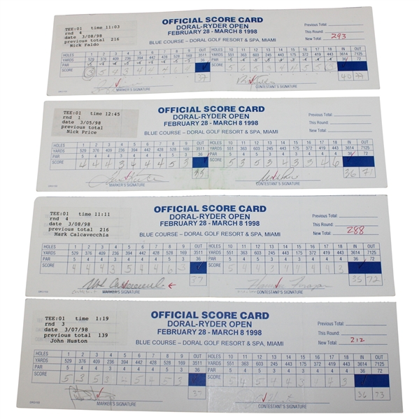 Faldo, Price, Calcavecchia & 5 Others Signed 1998 Doral-Ryder Open Used Scorecards 