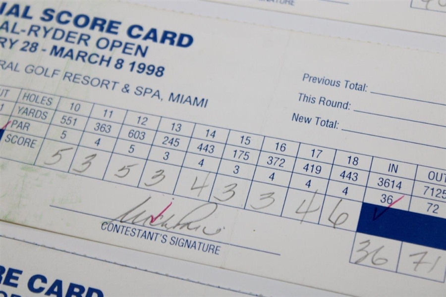 Faldo, Price, Calcavecchia & 5 Others Signed 1998 Doral-Ryder Open Used Scorecards 