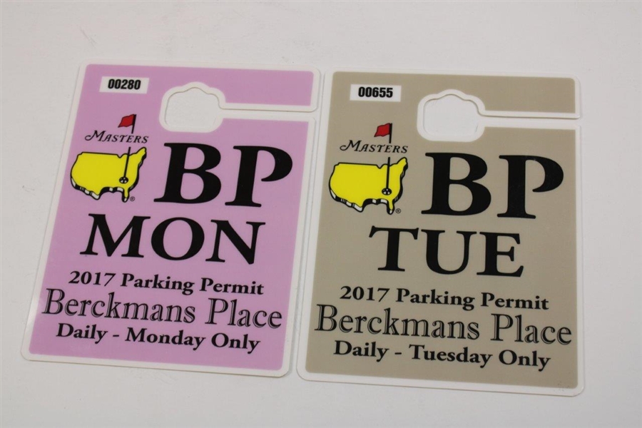 Ten (10) Various Masters Tournament Berckmans Place Parking Passes - 2015, 2016 & 2017
