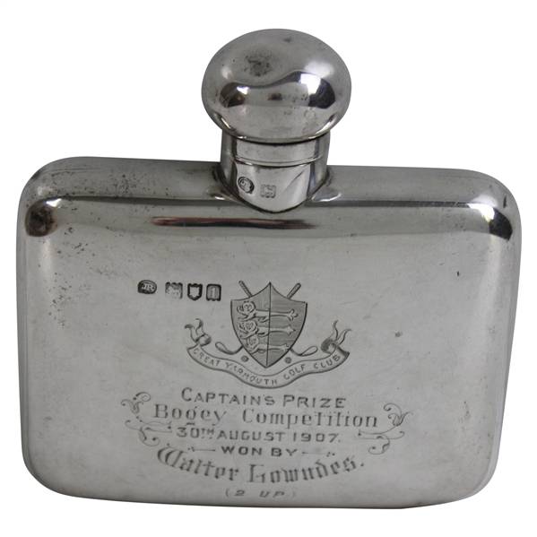1907 Great Yarmouth Golf Club Captains Prize Sterling Flask  