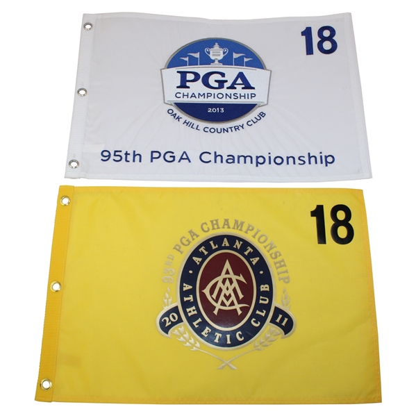 Two (2) PGA Championship Flags - 2011 at Atlanta Athletic Club & 2013 at Oak Hill CC