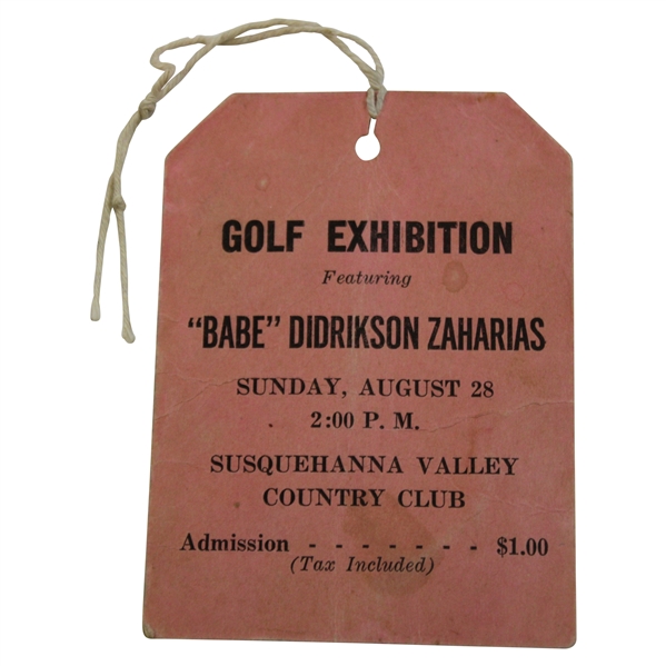 1949 Babe Didrikson Zaharias Exhibition at Susquehanna Valley CC Sunday Ticket 