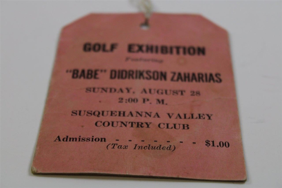 1949 Babe Didrikson Zaharias Exhibition at Susquehanna Valley CC Sunday Ticket 