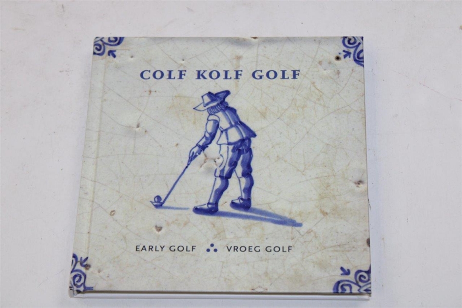 Three (3) 1800s Danish Delft Golf Theme Tiles w/'Colf Kolf Golf' Book