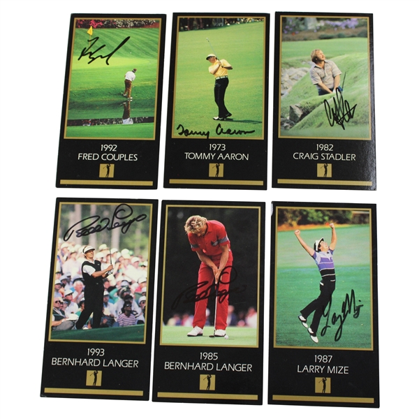 Langer (2), Stadler, Couples, Mize, & Aaron Signed GSV Masters Collection Golf Cards JSA ALOA