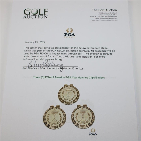 Three (3) PGA of America PGA Cup Matches Clips/Badges