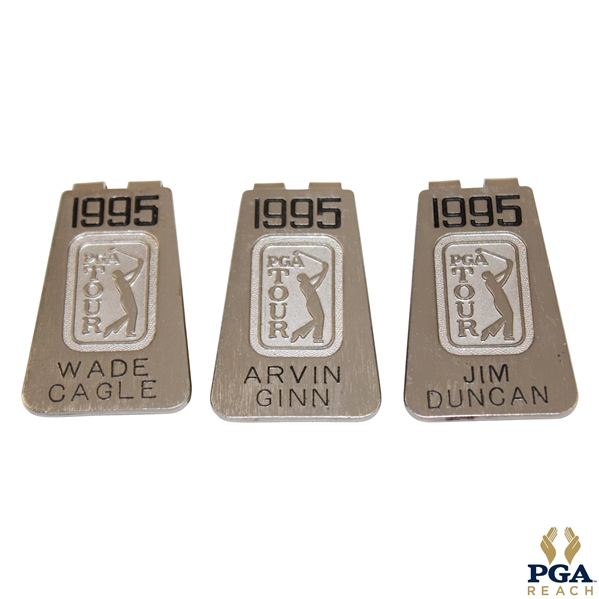 Three (3) 1995 PGA Tour Member Money Clips/Badges - Cagle, Ginn & Duncan