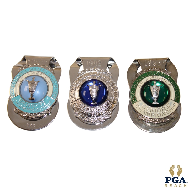 1991, 1992 & 1993 Senior PGA Championship Money Clips/Badges