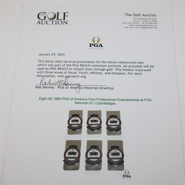 Eight (8) 1980 PGA of America Club Professional Championship at PGA National GC Clips/Badges