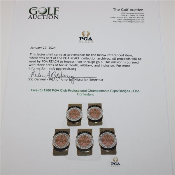 Five (5) 1986 PGA Club Professional Championship Clips/Badges - One Contestant