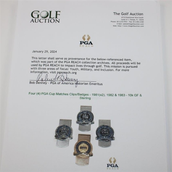 Four (4) PGA Cup Matches Clips/Badges - 1981(x2), 1982 & 1983 - 10k GF & Sterling