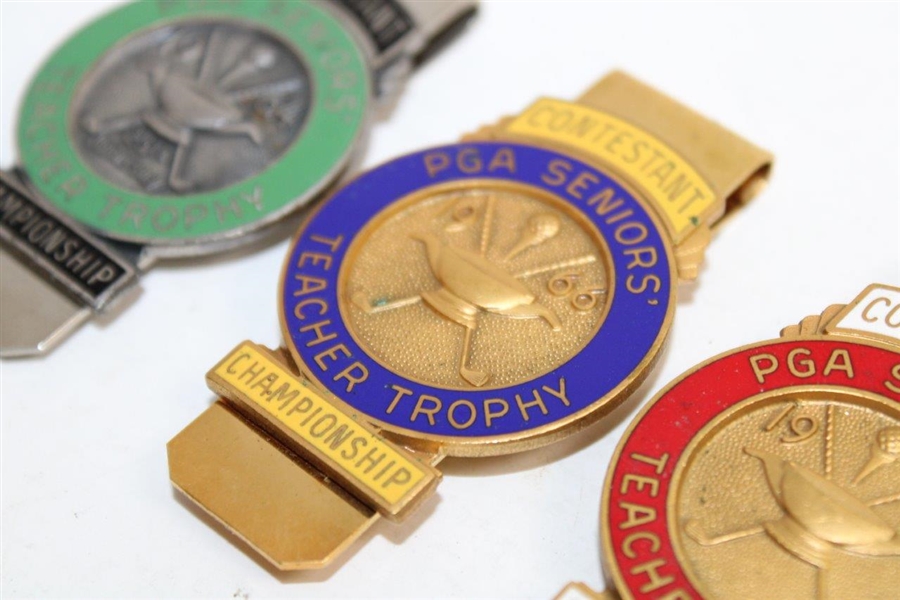 Four (4) PGA Seniors' Teacher Trophy Championship Contestant Clips/Badges - 1964, 1966-1968