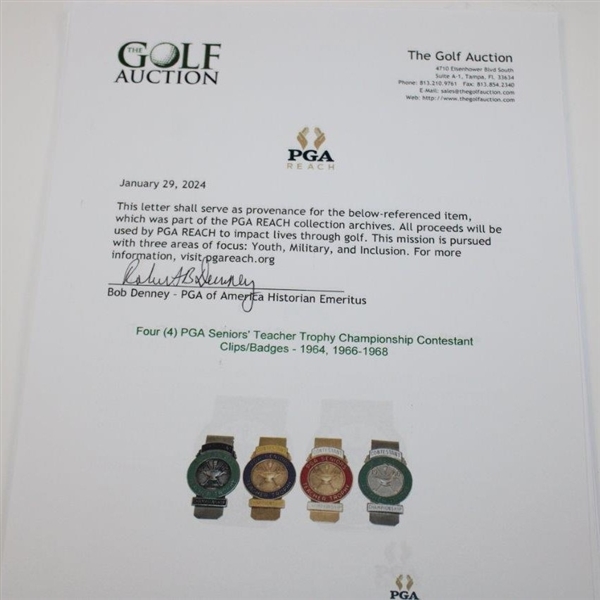 Four (4) PGA Seniors' Teacher Trophy Championship Contestant Clips/Badges - 1964, 1966-1968
