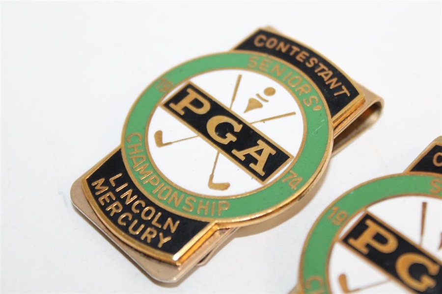 Two (2) 1974 PGA Seniors' Championship Contestant Clips/Badges
