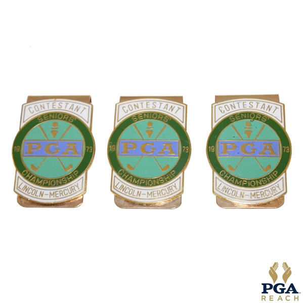 Three (3) 1973 PGA Seniors' Championship Contestant Clips/Badges