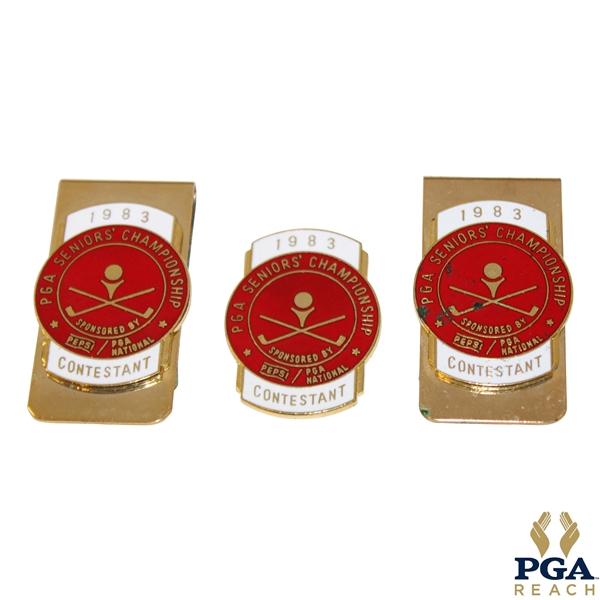 Three (3) 1983 PGA Seniors' Championship Contestant Clips/Badges - One Missing Back
