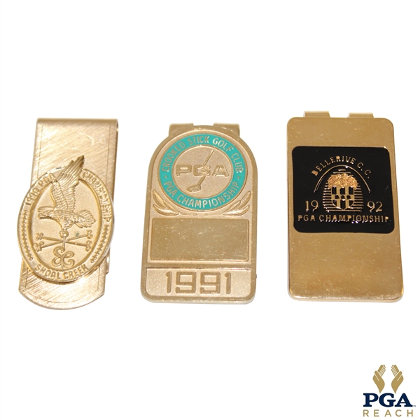 1990, 1991 & 1992 PGA Championship Money Clips - Shoal Creek/Crooked Stick/Bellerive