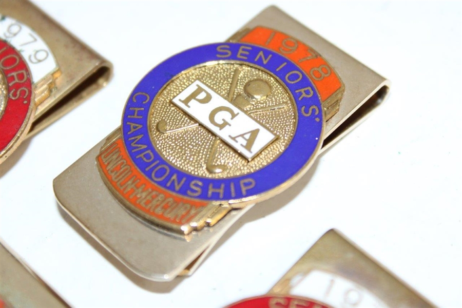 Two (2) 1978 & Two (2) 1979 PGA Seniors' Championship Clips/Badges