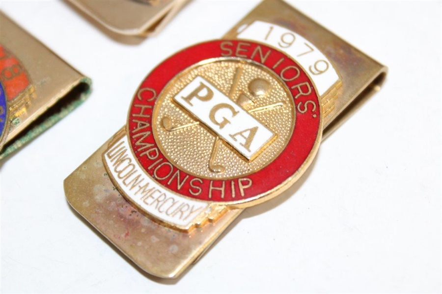 Two (2) 1978 & Two (2) 1979 PGA Seniors' Championship Clips/Badges