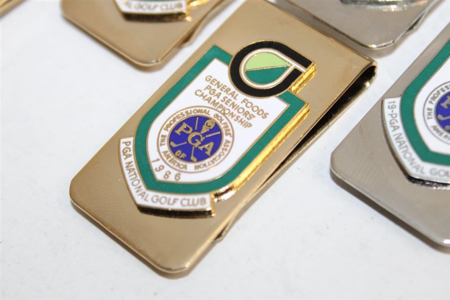 Three (3) 1986 (Gold) & Four (4) 1984 (Silver) PGA Seniors' Championship Clips/Badges