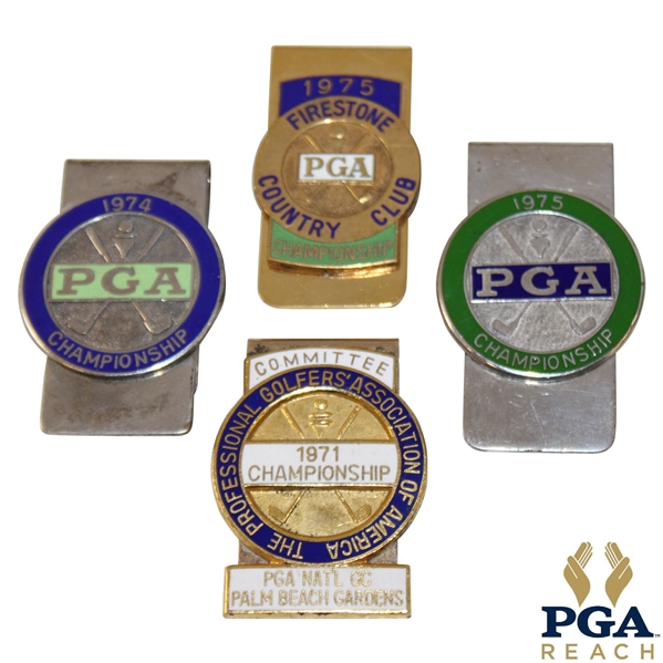 1971, 1974 & Two (2) 1975 PGA Championship Sterling Silver Clips/Badges